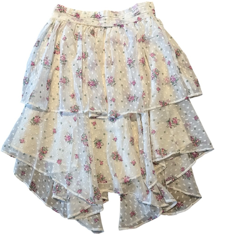 Walter Baker Cream and Pink Asymmetrical Midi Skirt
